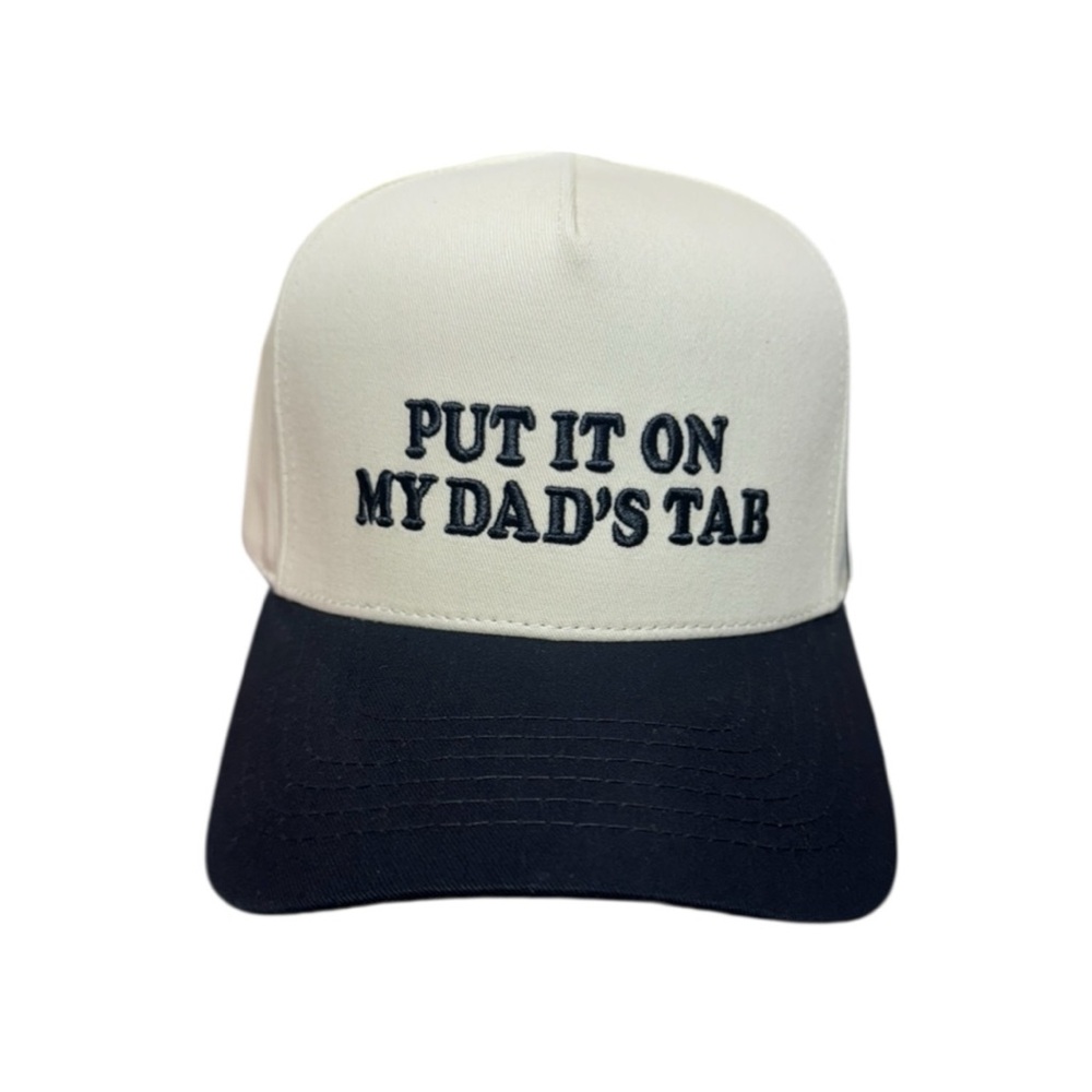 NWT “PUT IT ON MY DADS TAB” CAP NEPO BABY SPECIAL in CREAM/BLACK